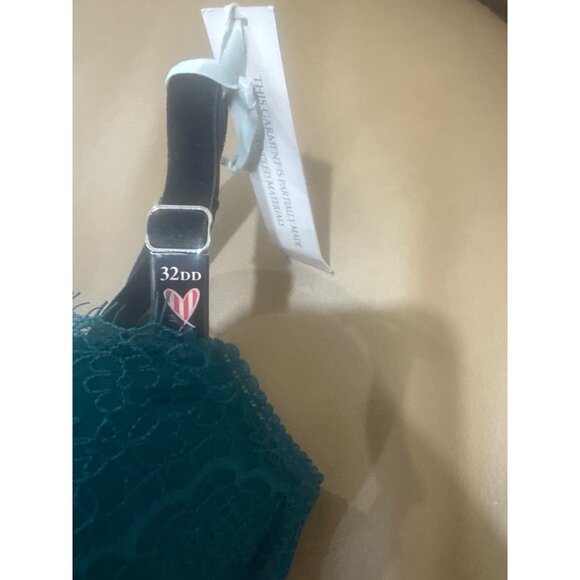 Victorias Secret Teal Lace Lightly Lined Bra 32DD With Adjustable Straps & Back - Picture 2 of 6